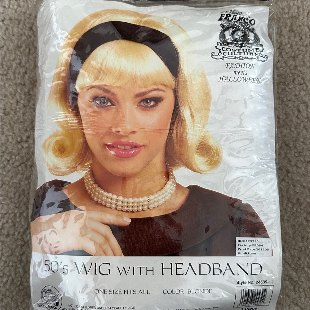 50’s wig with headband. One size